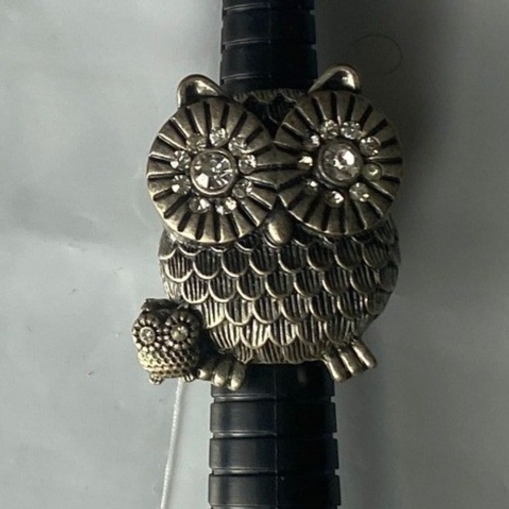 Silver‎ Tone Owl Ring Sparkling Rhinestone Eyes Fashion Jewelry Women Size 6.25